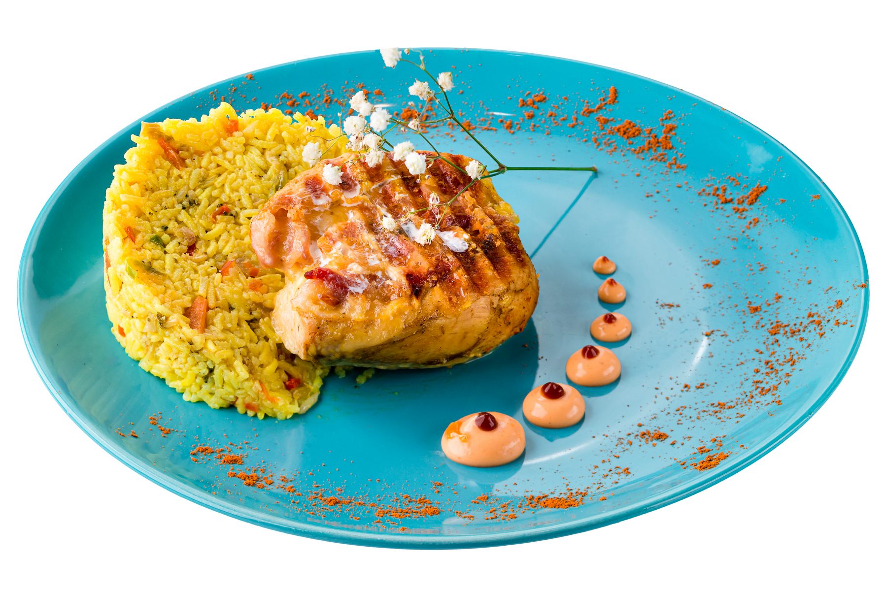 Карман из филе цыпленка на подушке из риса