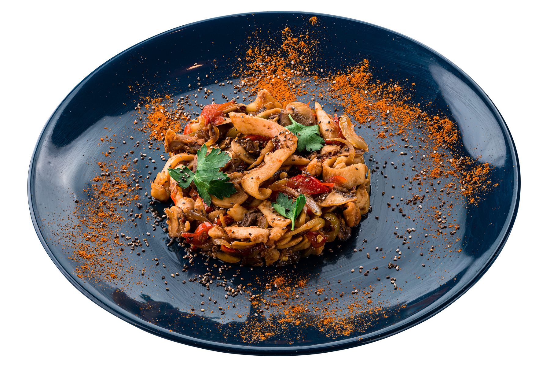 Теплый азиатский салат с кальмаром